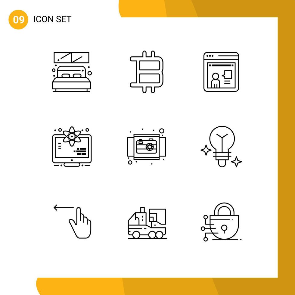 Modern Set of 9 Outlines Pictograph of ecommerce camera online space monitor Editable Vector Design Elements