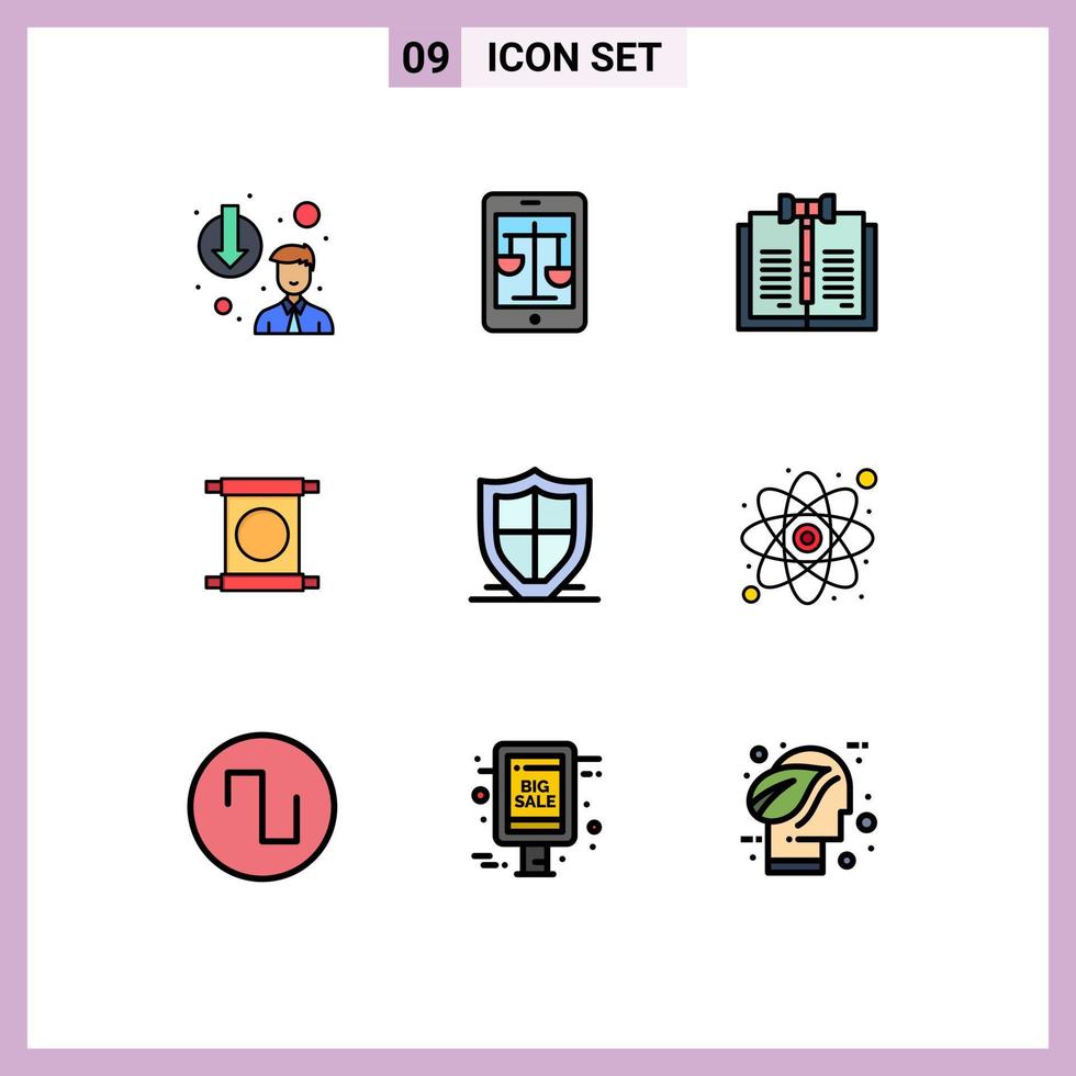 Filledline Flat Color Pack of 9 Universal Symbols of chinese letter online scroll law Editable Vector Design Elements