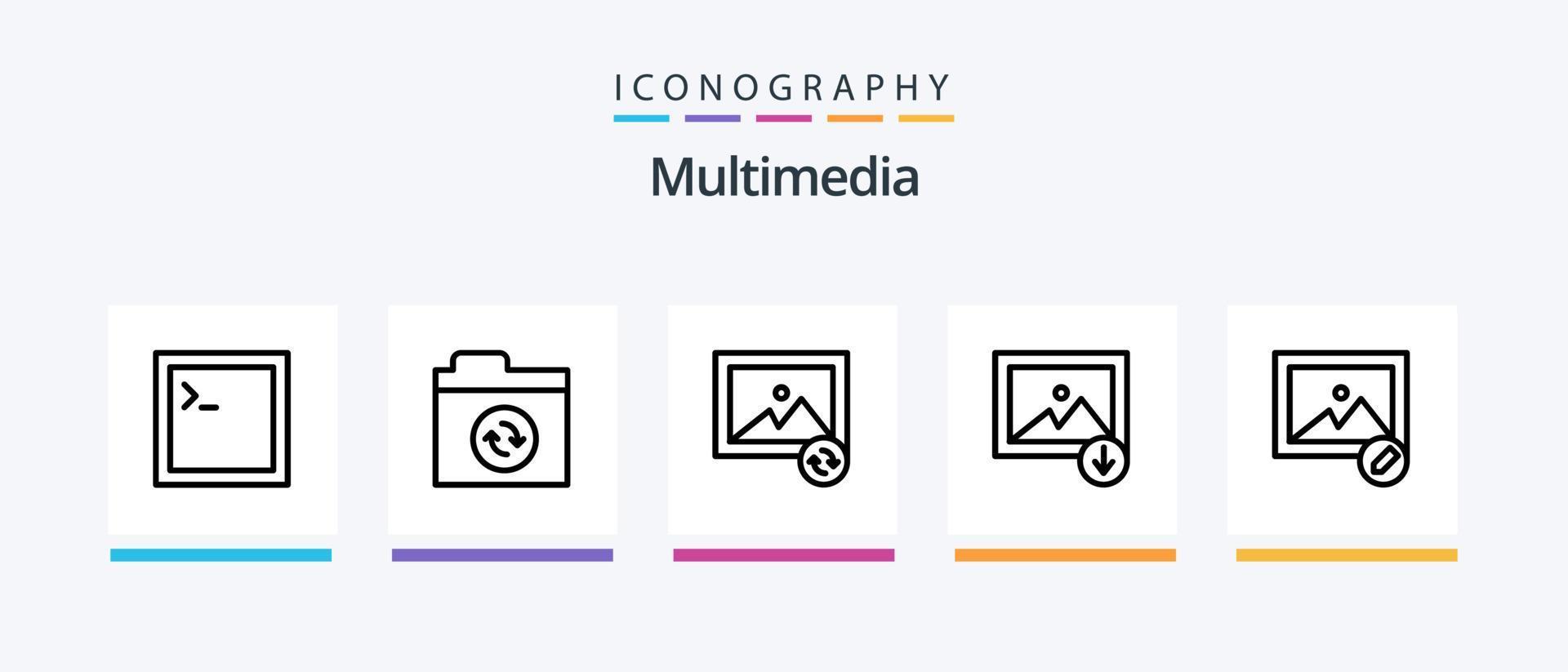 paquete de iconos de línea multimedia 5 que incluye . sincronizar carpeta. alerta. diseño de iconos creativos vector