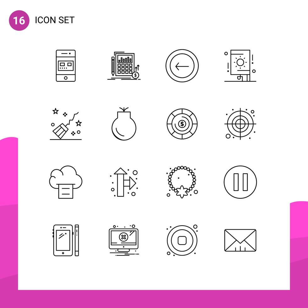 Pictogram Set of 16 Simple Outlines of party festival investment celebration basic Editable Vector Design Elements