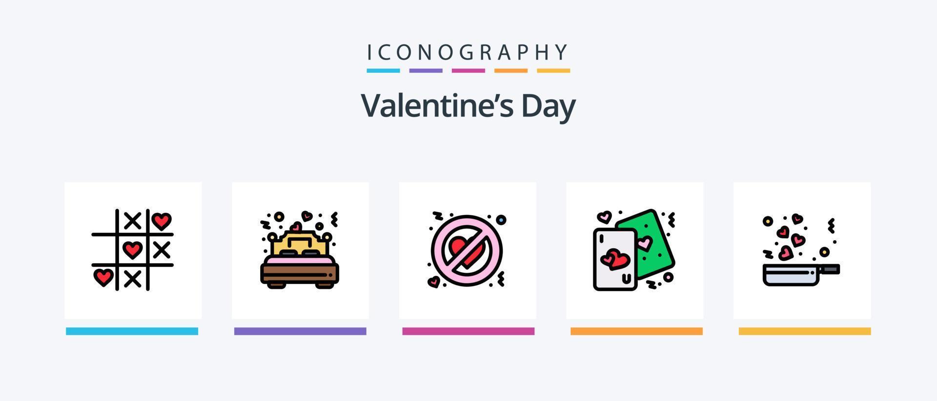 Valentines Day Line Filled 5 Icon Pack Including bench. love. music. love. hearts. Creative Icons Design vector