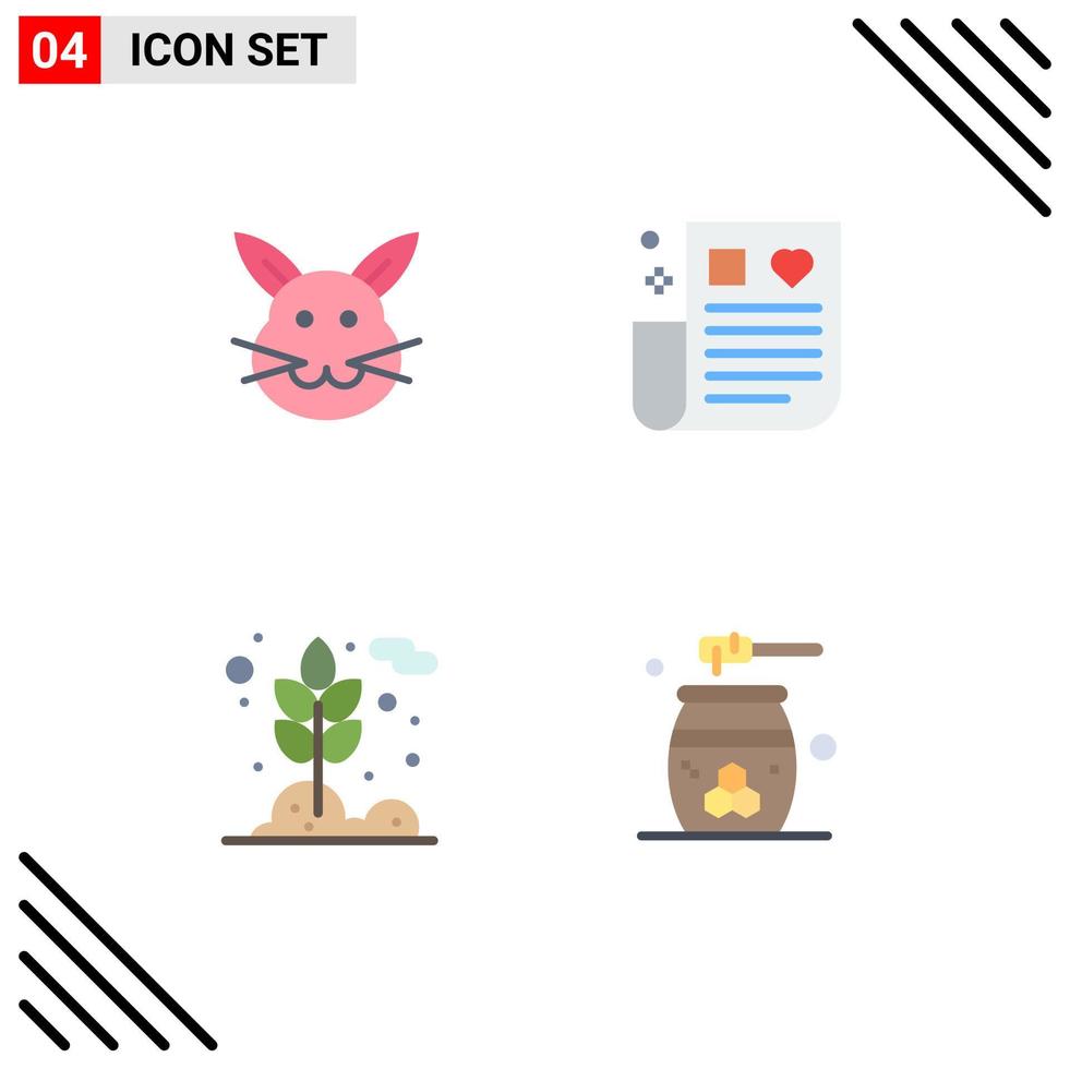 User Interface Pack of 4 Basic Flat Icons of bunny grain rabbit medical wheat Editable Vector Design Elements