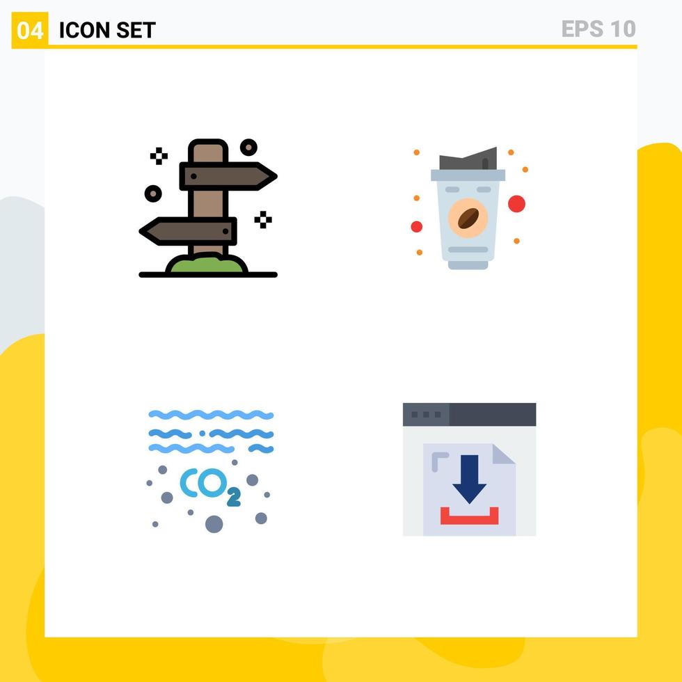 Group of 4 Flat Icons Signs and Symbols for direction gas tourism cup pollution Editable Vector Design Elements