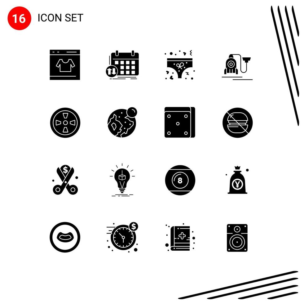 Set of 16 Modern UI Icons Symbols Signs for cable machine appointment vacuum underpants Editable Vector Design Elements