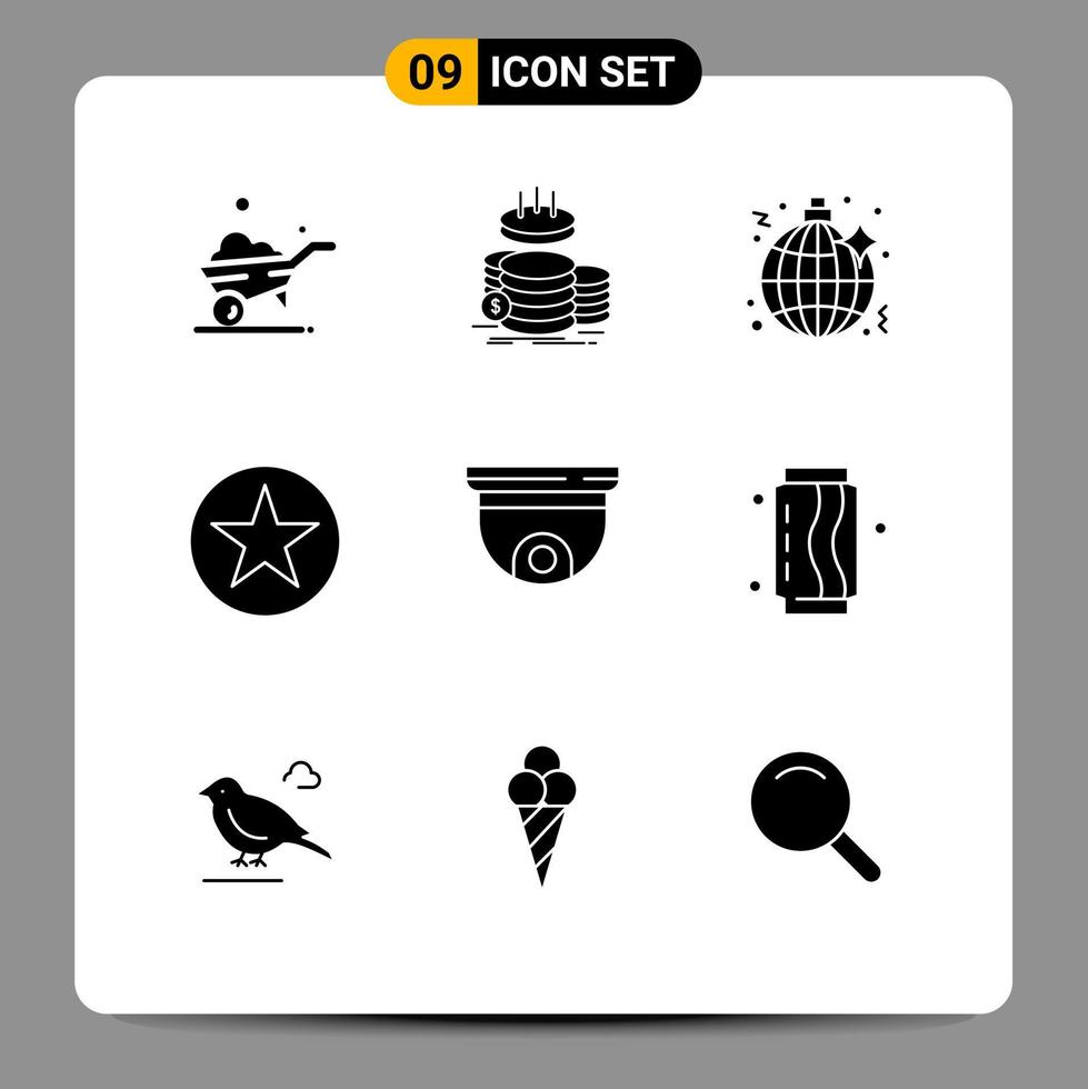 Set of 9 Modern UI Icons Symbols Signs for cam insignia disco decoration badge Editable Vector Design Elements