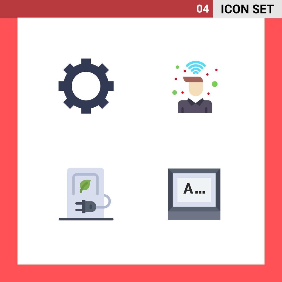Set of 4 Vector Flat Icons on Grid for devices car technology signal electric Editable Vector Design Elements
