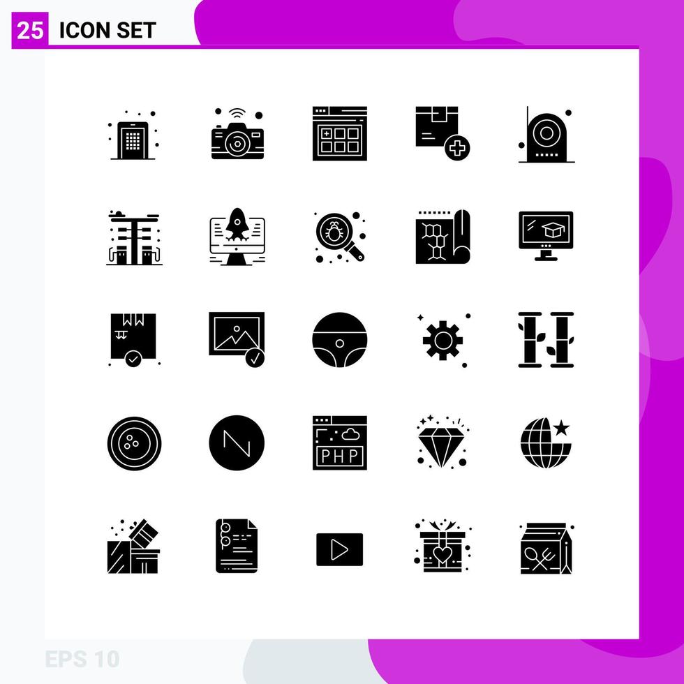 Pictogram Set of 25 Simple Solid Glyphs of product delivery internet of things box web page Editable Vector Design Elements