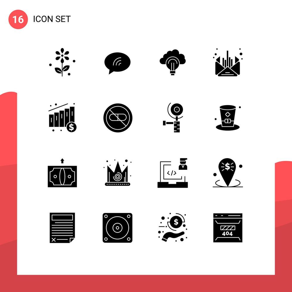 16 Creative Icons Modern Signs and Symbols of chart message light business mail Editable Vector Design Elements