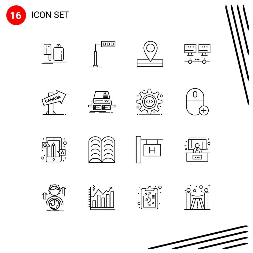 Universal Icon Symbols Group of 16 Modern Outlines of location canada road server computer Editable Vector Design Elements