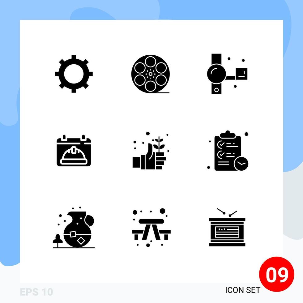 Universal Icon Symbols Group of 9 Modern Solid Glyphs of day date camera day calendar Editable Vector Design Elements