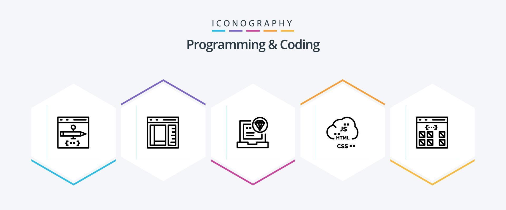 Programming And Coding 25 Line icon pack including coding. cloud. development. develop. code vector