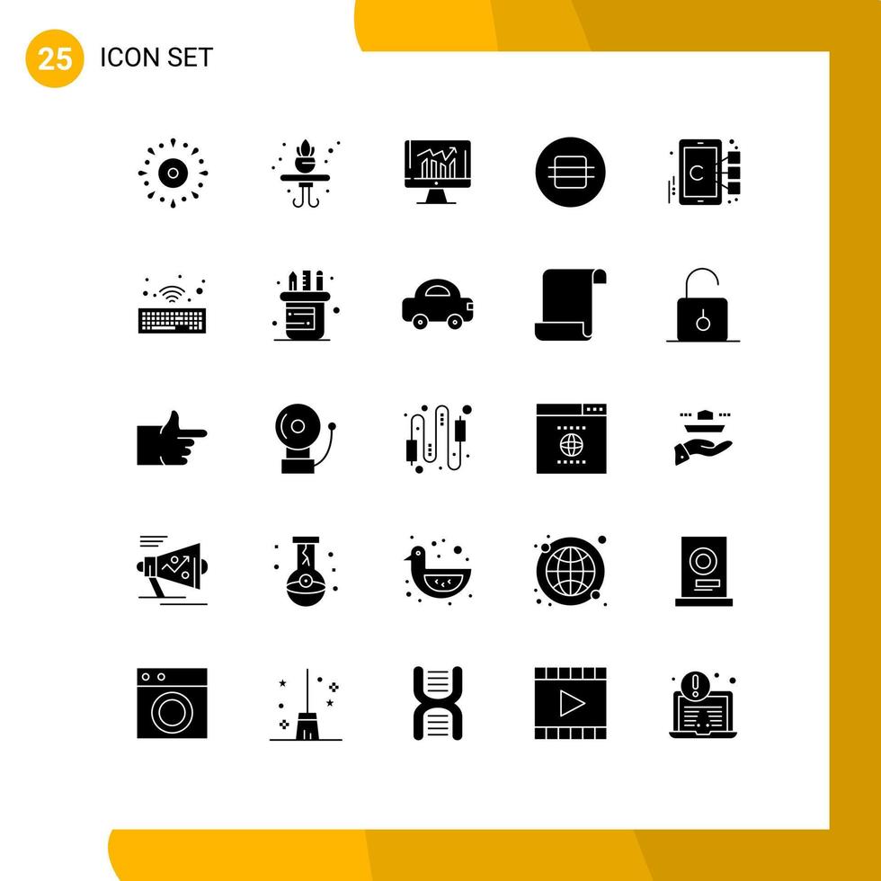 Set of 25 Vector Solid Glyphs on Grid for cell food business eat dashboard Editable Vector Design Elements
