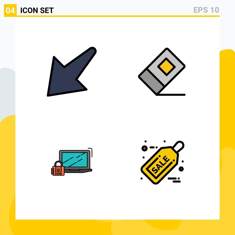 Pack of 4 Modern Filledline Flat Colors Signs and Symbols for Web Print Media such as arrow lock education computer black friday Editable Vector Design Elements