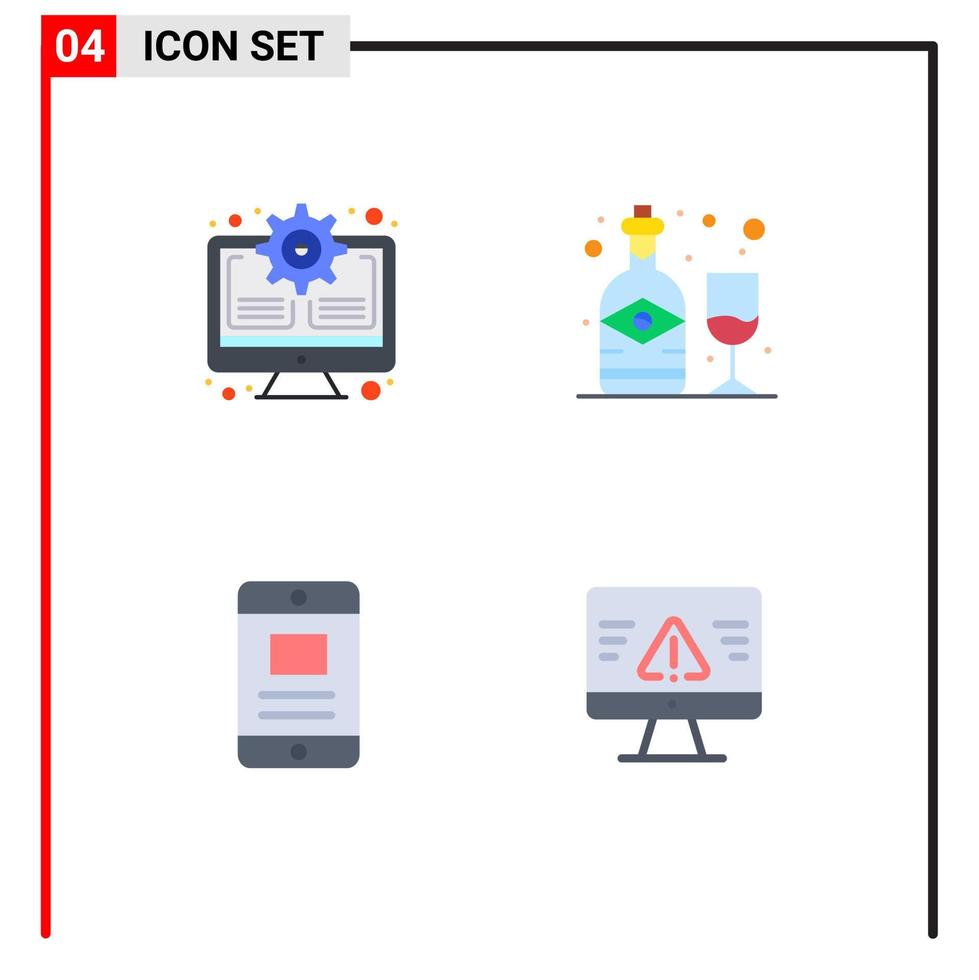 Editable Vector Line Pack of 4 Simple Flat Icons of gear text update wine business Editable Vector Design Elements
