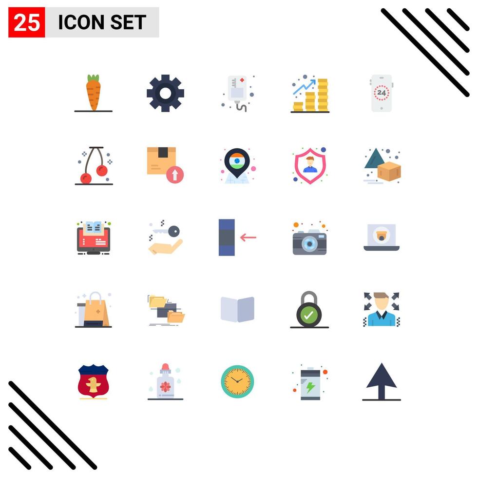 Pack of 25 Modern Flat Colors Signs and Symbols for Web Print Media such as shopping ecommerce infusion coins profit Editable Vector Design Elements