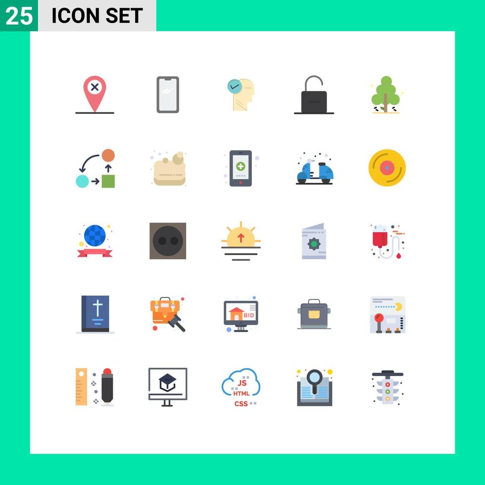 Set of 25 Modern UI Icons Symbols Signs for nature security mind safety lock Editable Vector Design Elements
