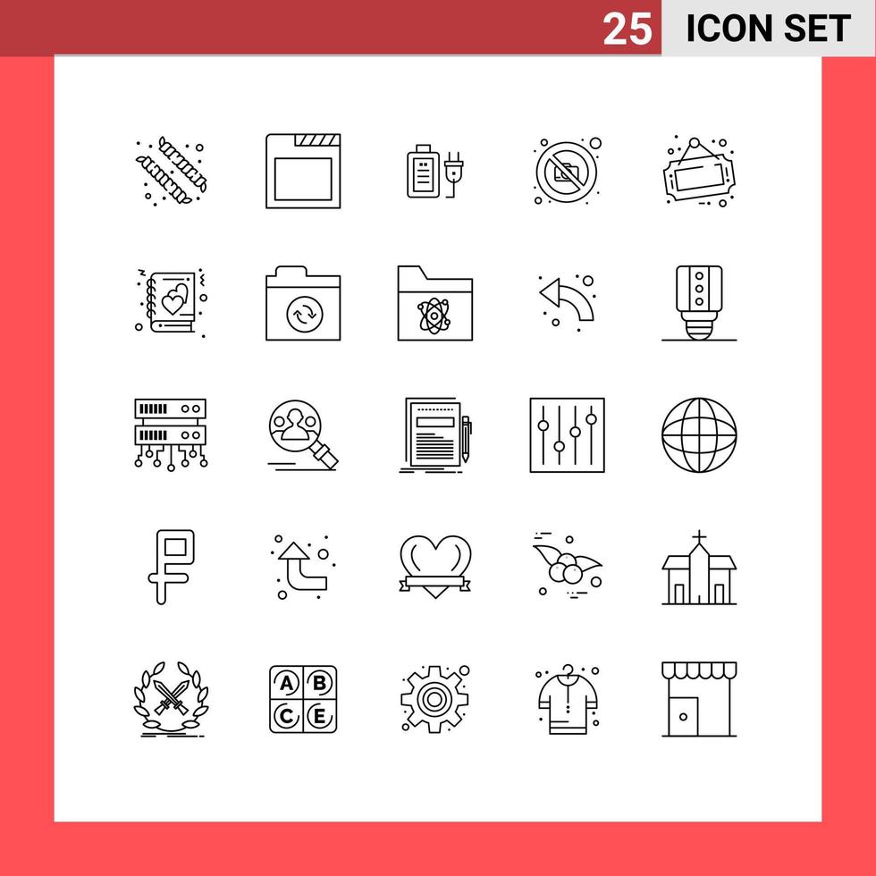 Set of 25 Modern UI Icons Symbols Signs for shop board plug sign no Editable Vector Design Elements