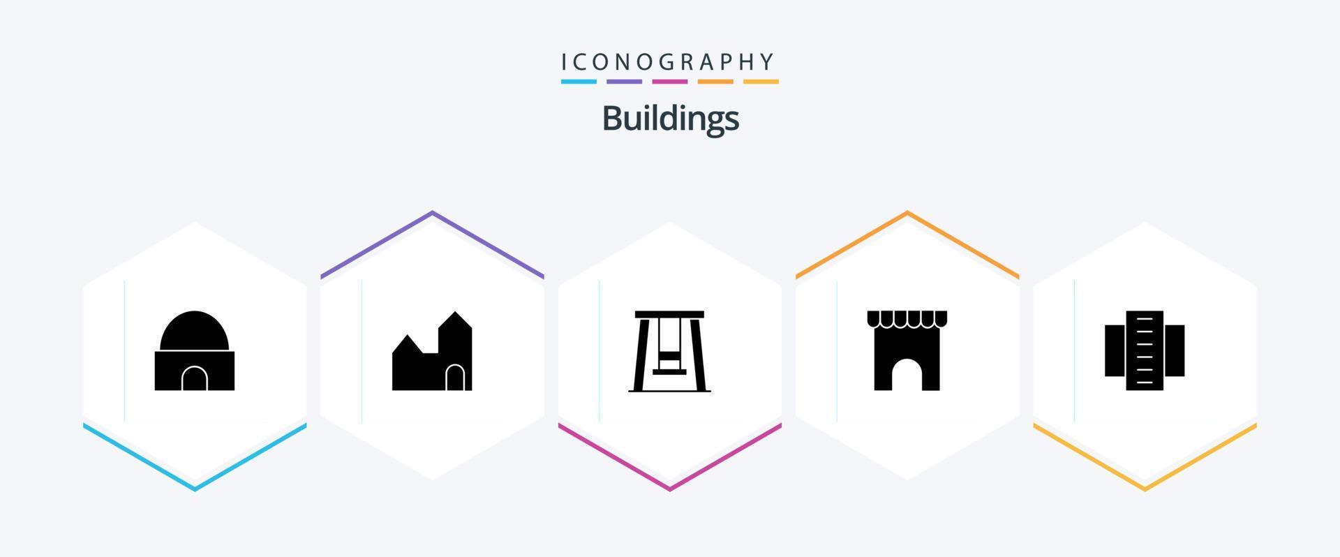 paquete de iconos de 25 glifos de edificios, incluido el edificio. tienda. industria. mercado. edificio vector