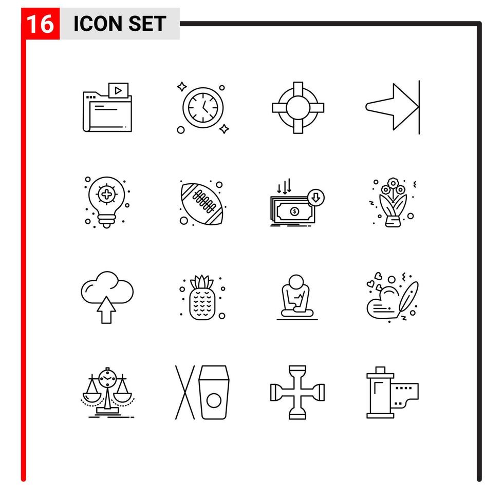Universal Icon Symbols Group of 16 Modern Outlines of education pharmacy lifesaver light bulb finish Editable Vector Design Elements