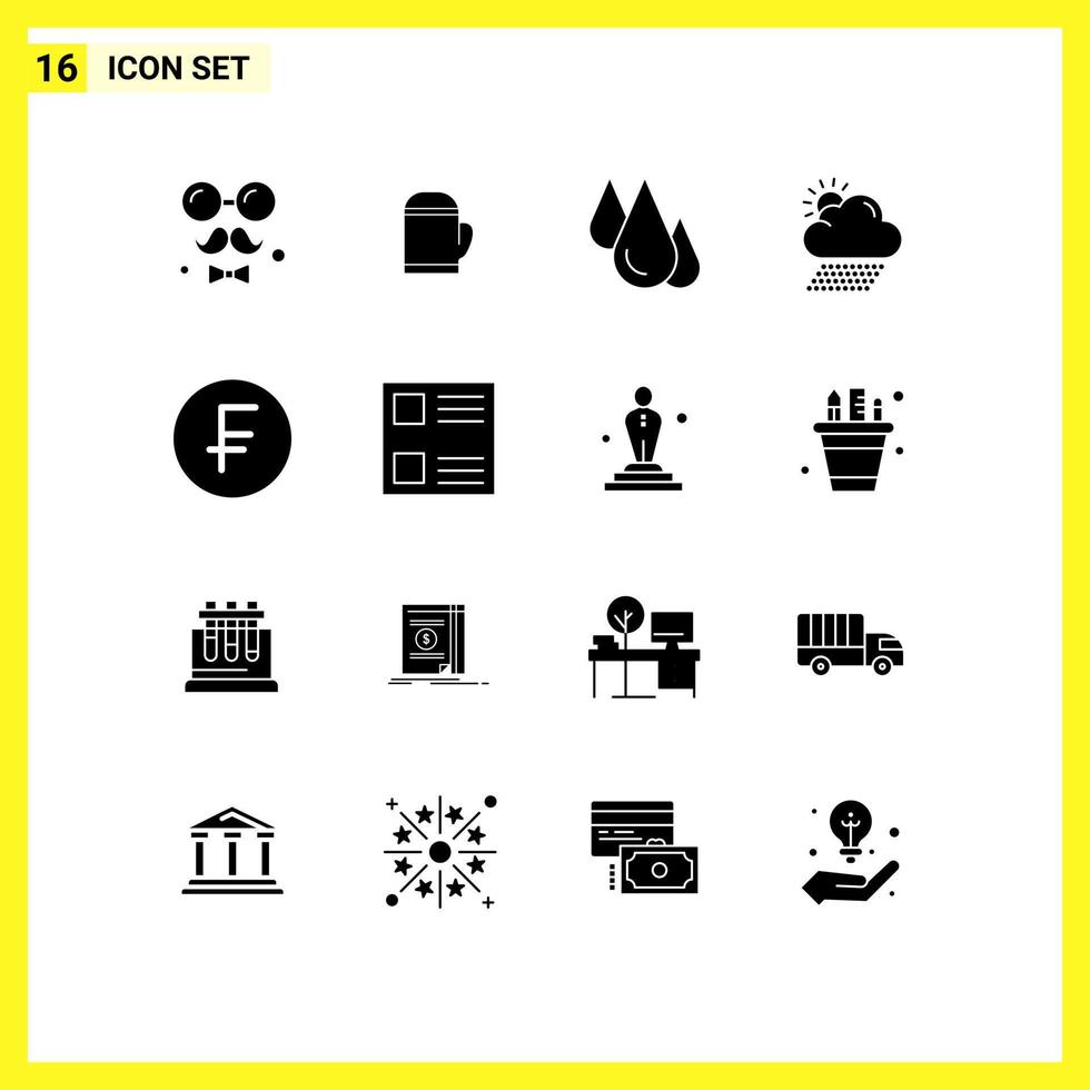 16 Solid Glyph concept for Websites Mobile and Apps sun rain cold cloud science Editable Vector Design Elements