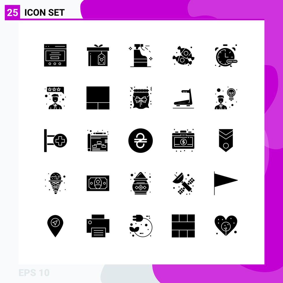 Editable Vector Line Pack of 25 Simple Solid Glyphs of hobbies sweets spray food candy Editable Vector Design Elements