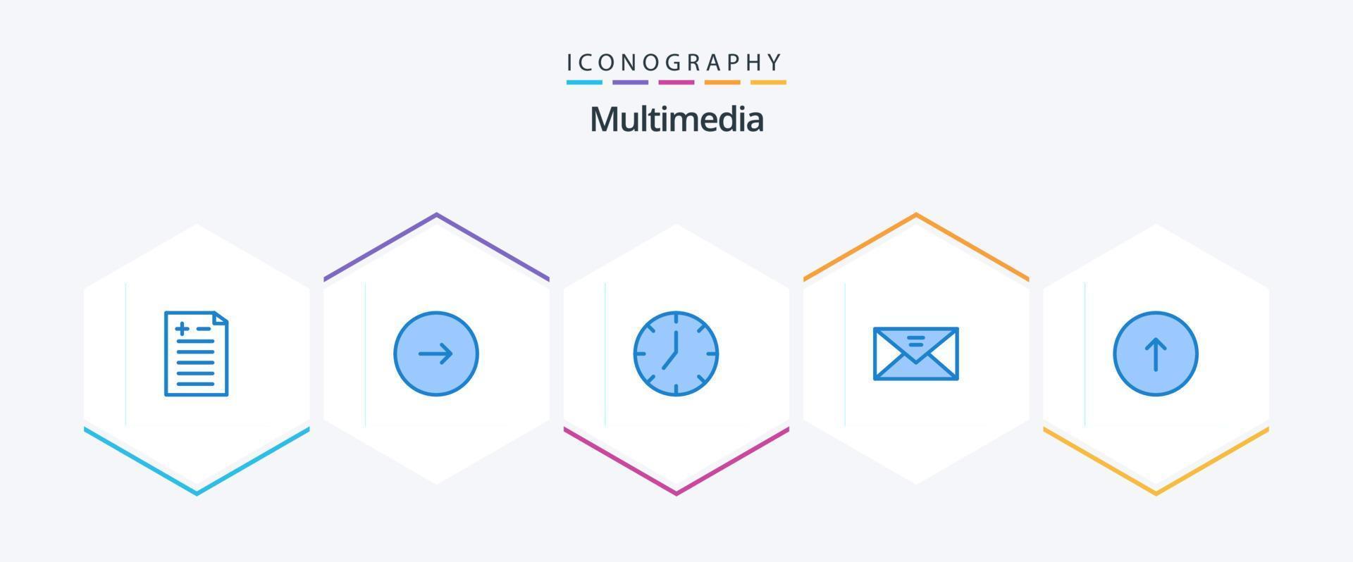 Multimedia 25 Blue icon pack including arrow. message. clock. mail