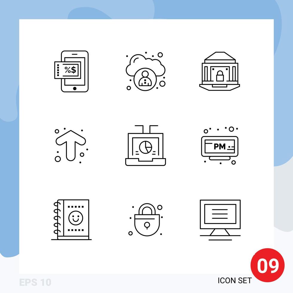 Editable Vector Line Pack of 9 Simple Outlines of laptop business internet direction arrows Editable Vector Design Elements