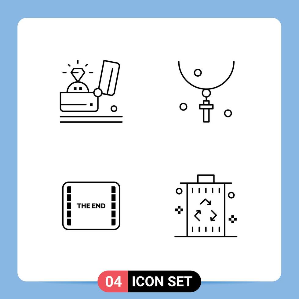 Stock Vector Icon Pack of 4 Line Signs and Symbols for celebration necklace proposal easter film Editable Vector Design Elements
