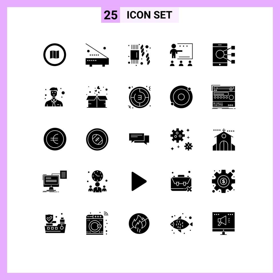 25 User Interface Solid Glyph Pack of modern Signs and Symbols of students people equipment education pasta Editable Vector Design Elements