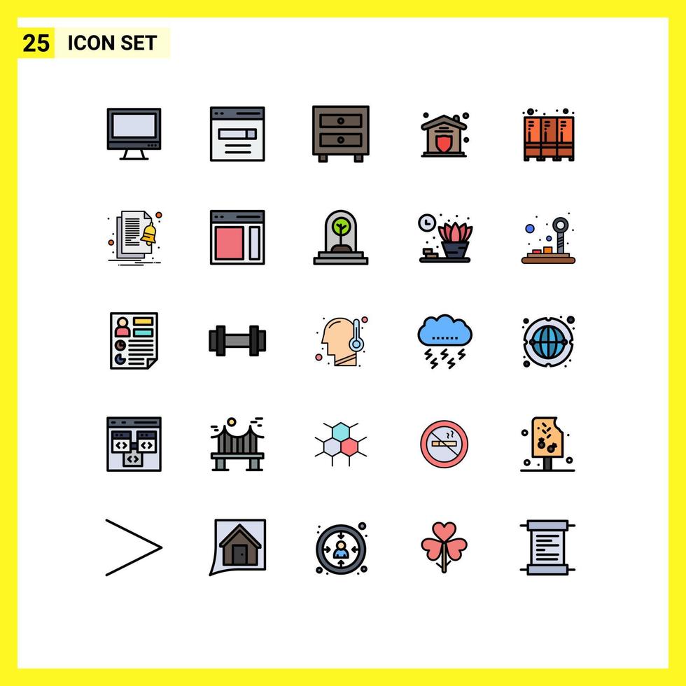 Concepto de color plano de 25 líneas completas para sitios web móviles y aplicaciones protección del hogar seguro de búsqueda elementos de diseño de vectores editables interiores