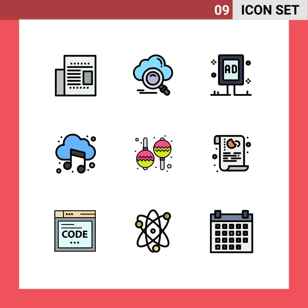 Universal Icon Symbols Group of 9 Modern Filledline Flat Colors of sound cloud access audio campaign Editable Vector Design Elements