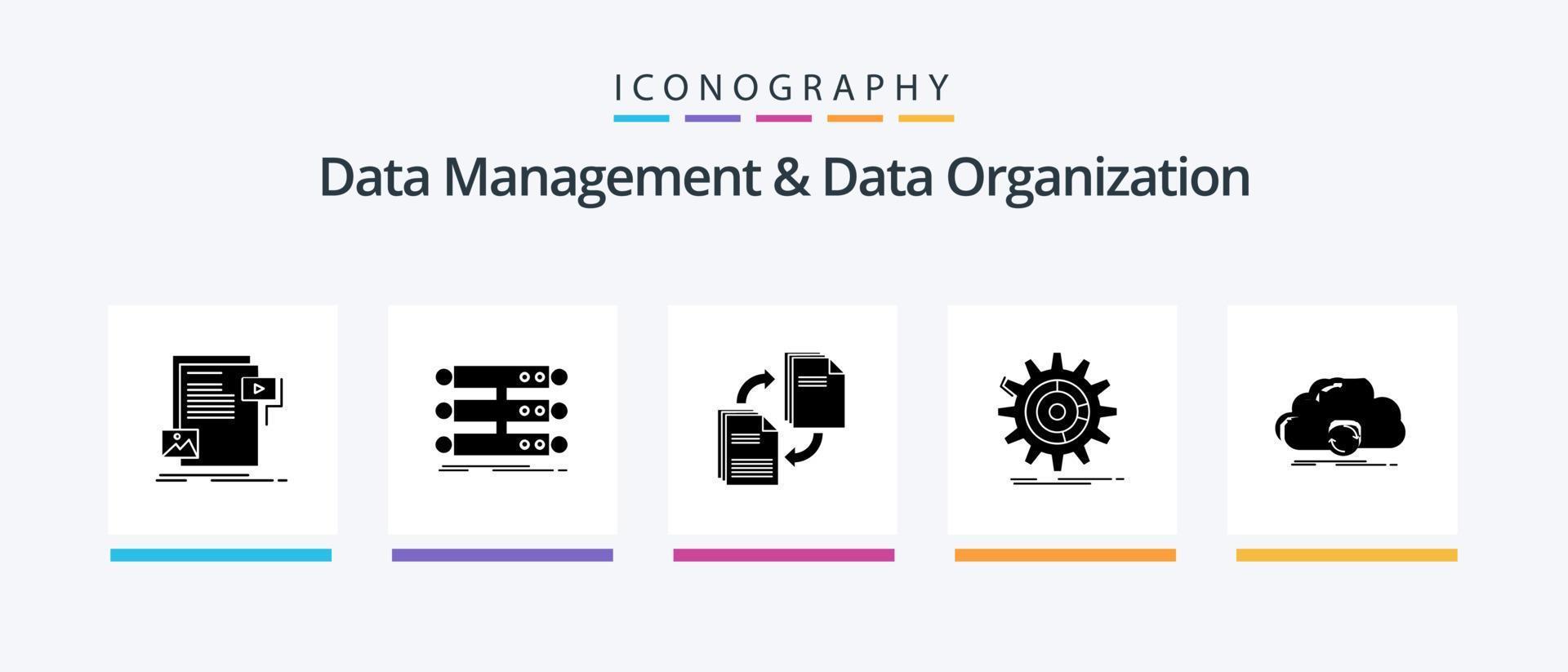 Data Management And Data Organization Glyph 5 Icon Pack Including management. setting. database. copying. file. Creative Icons Design vector