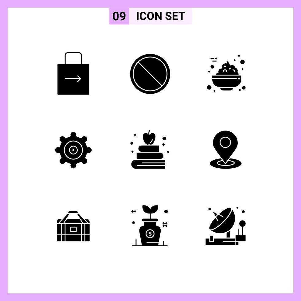 Stock Vector Icon Pack of 9 Line Signs and Symbols for location book stop apple setting Editable Vector Design Elements