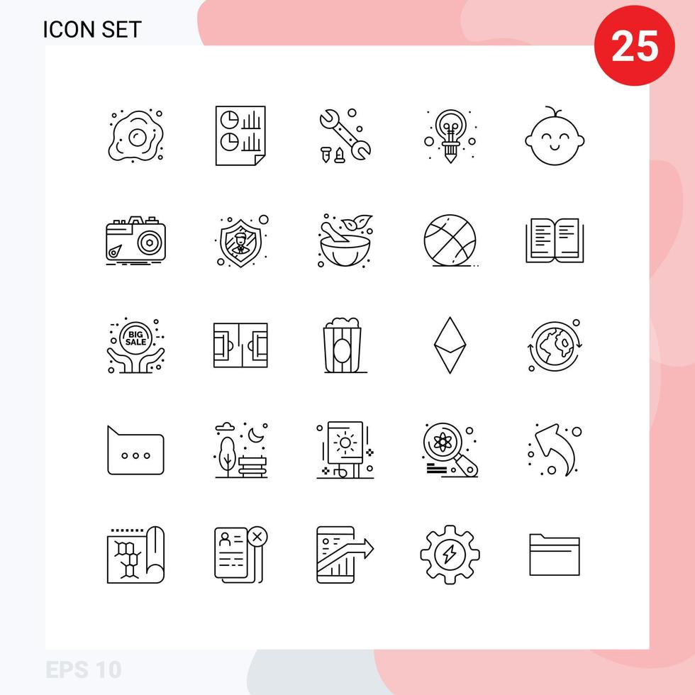 25 User Interface Line Pack of modern Signs and Symbols of baby idea page creativity tool Editable Vector Design Elements