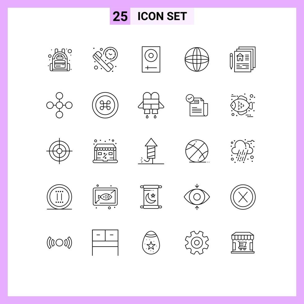 Pictogram Set of 25 Simple Lines of document world console internet mixer Editable Vector Design Elements