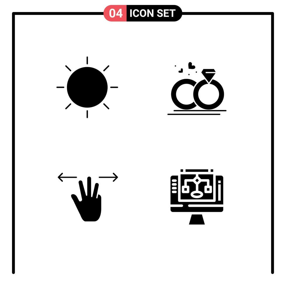 Set of 4 Commercial Solid Glyphs pack for design gestures light merraige mobile Editable Vector Design Elements