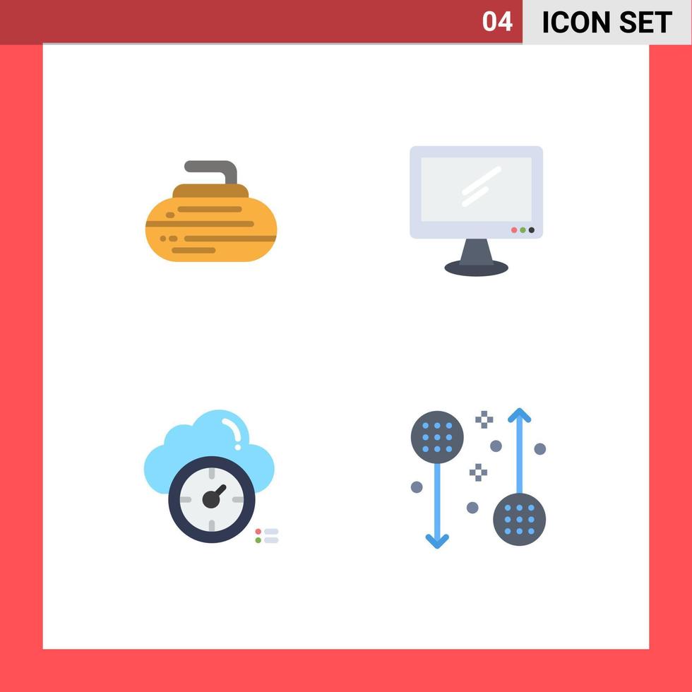 Set of 4 Commercial Flat Icons pack for bowls dashboard sport device timer Editable Vector Design Elements