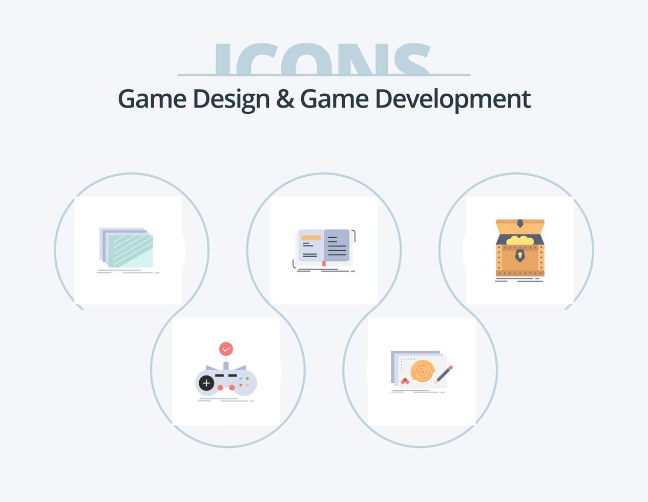 Game Design And Game Development Flat Icon Pack 5 Icon Design. open. author. complete. textures. layout vector