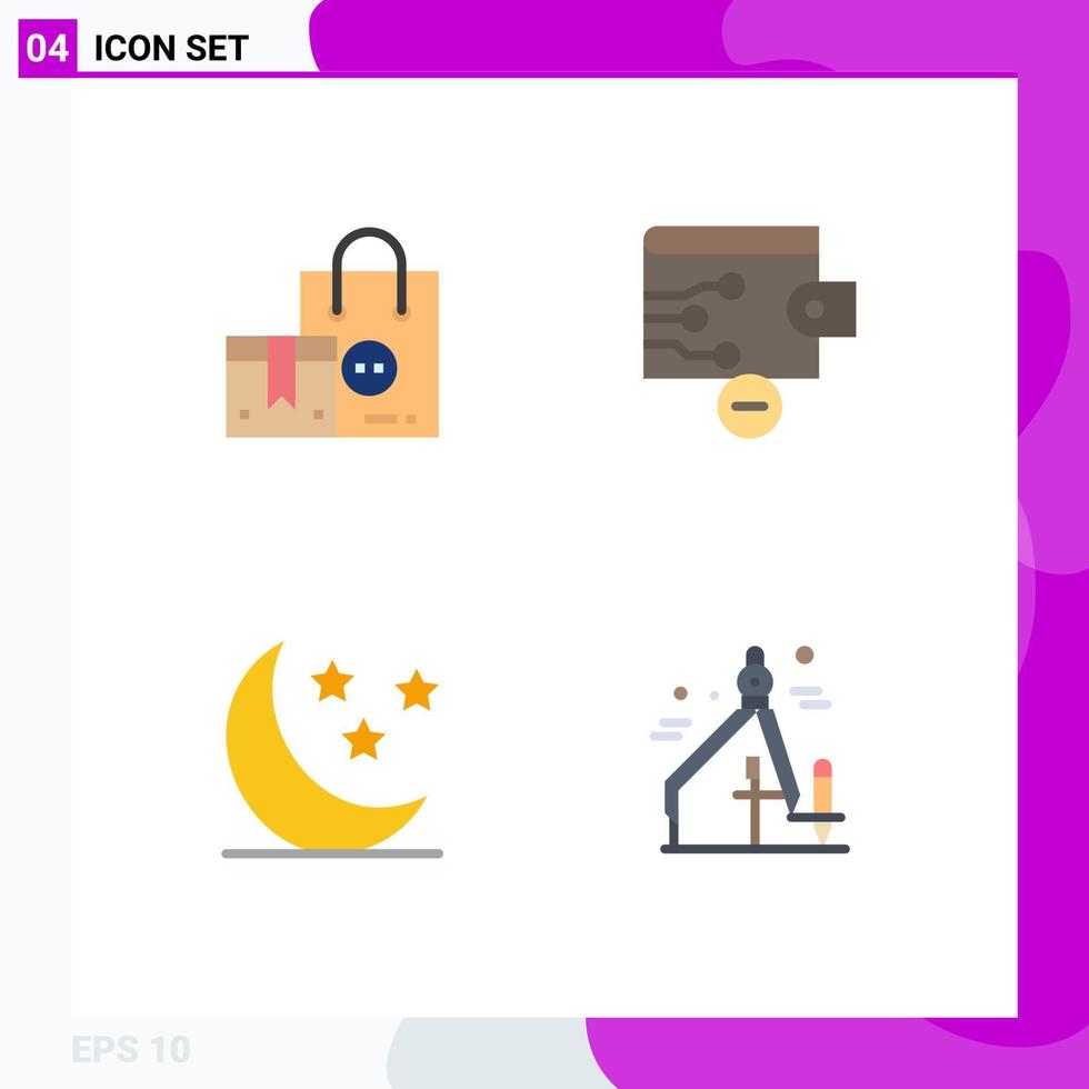 conjunto moderno de 4 iconos y símbolos planos, como la compra de bolsas en la nube, elimine el diseño de elementos de diseño vectorial editables vector