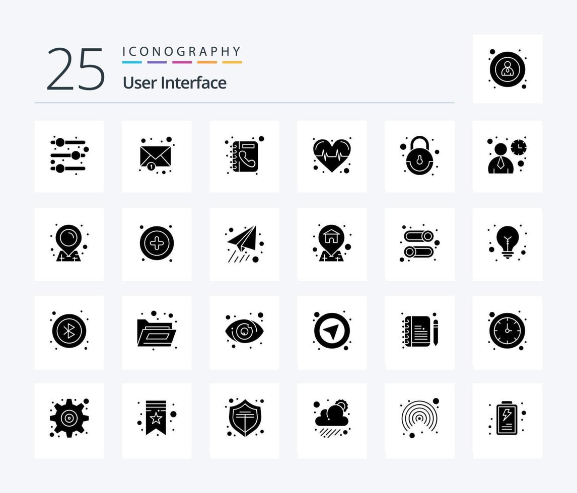 User Interface 25 Solid Glyph icon pack including user. interface. phone book. user. interface vector