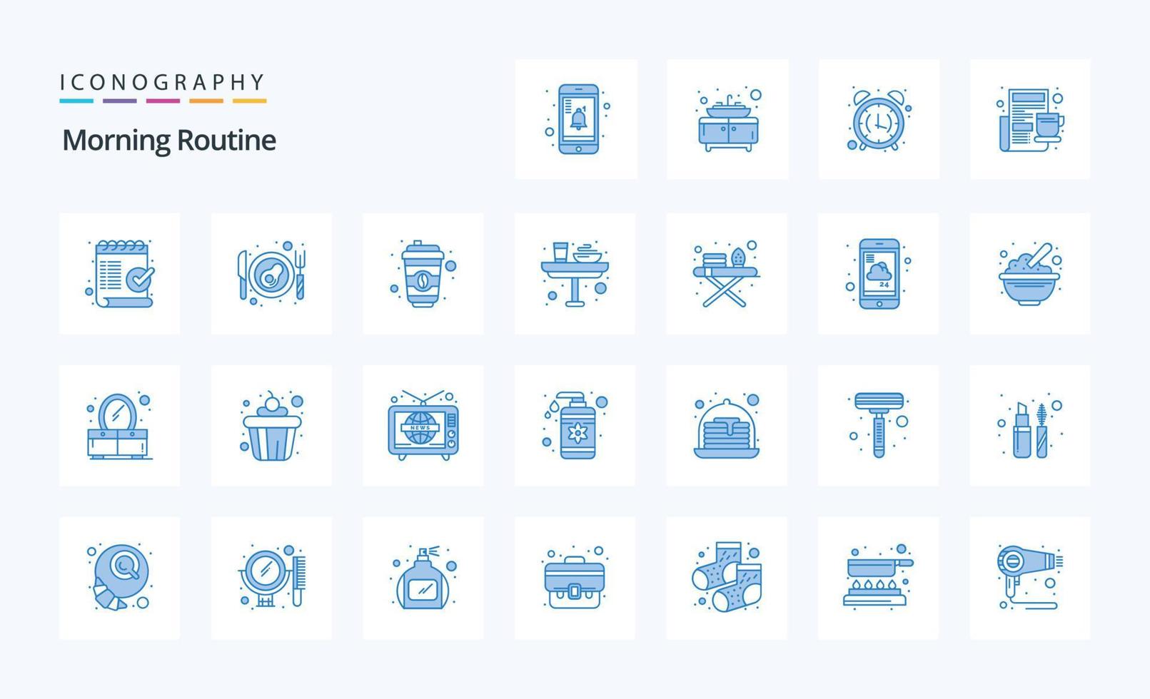 25 Morning Routine Blue icon pack vector