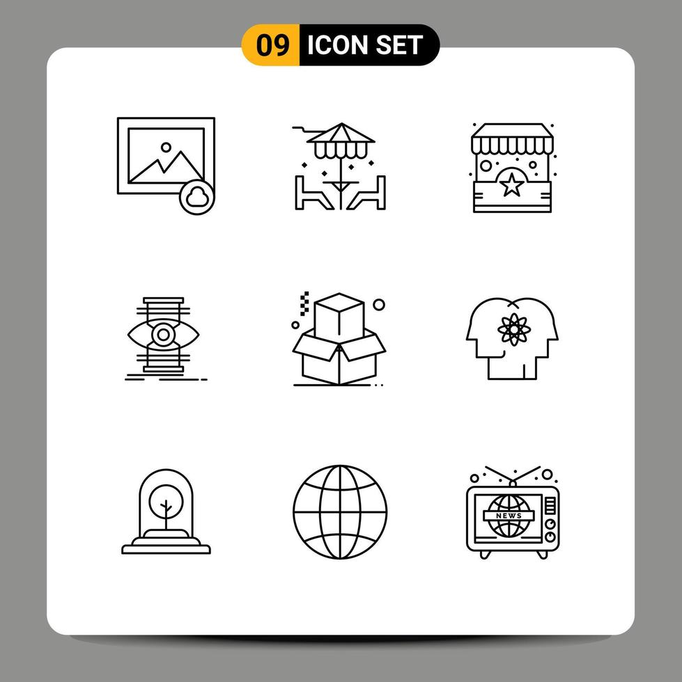 Editable Vector Line Pack of 9 Simple Outlines of office box shop optimize success Editable Vector Design Elements