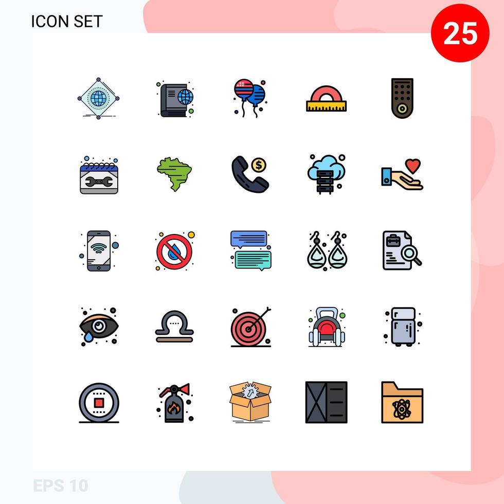 Set of 25 Modern UI Icons Symbols Signs for control education online drawing american Editable Vector Design Elements