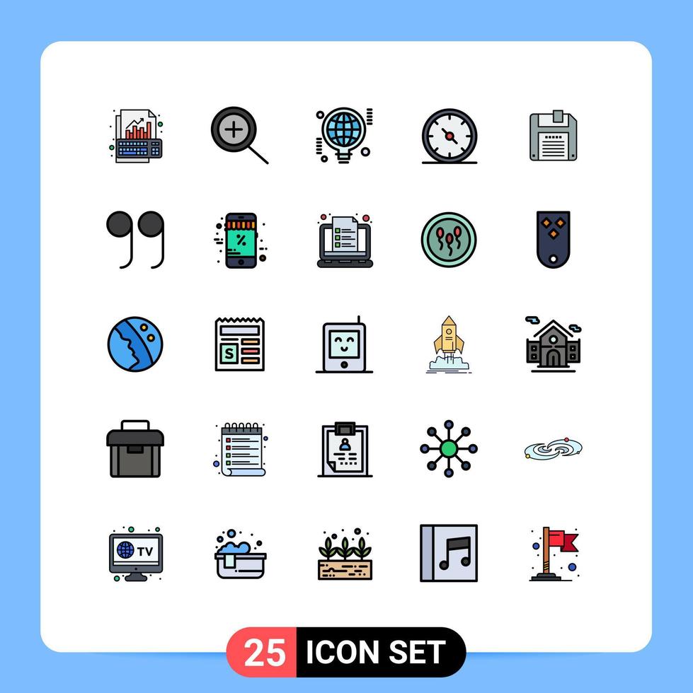 Modern Set of 25 Filled line Flat Colors and symbols such as save floppy world office compass Editable Vector Design Elements