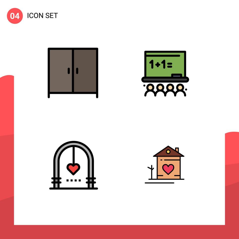 Group of 4 Modern Filledline Flat Colors Set for furniture love art school wedding Editable Vector Design Elements