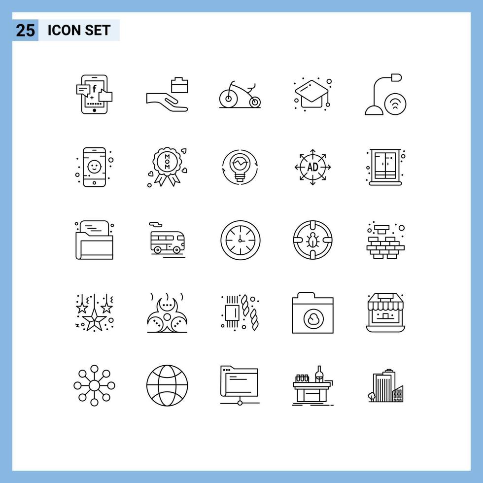 Modern Set of 25 Lines Pictograph of hardware devices bicycle computers headdress Editable Vector Design Elements
