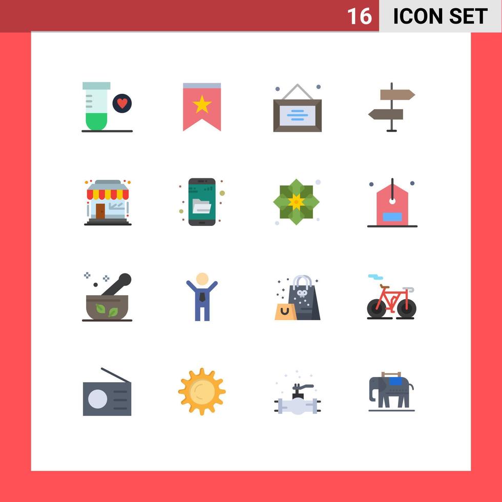 16 Universal Flat Colors Set for Web and Mobile Applications market store signs desk direction arrows Editable Pack of Creative Vector Design Elements