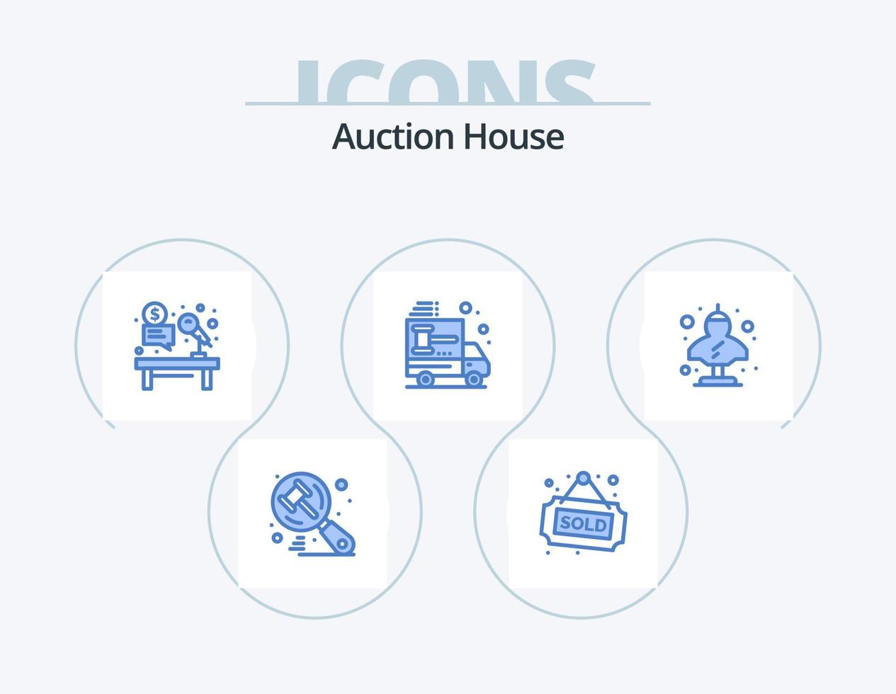 Auction Blue Icon Pack 5 Icon Design. dealer. buy. microphone. auction. job vector