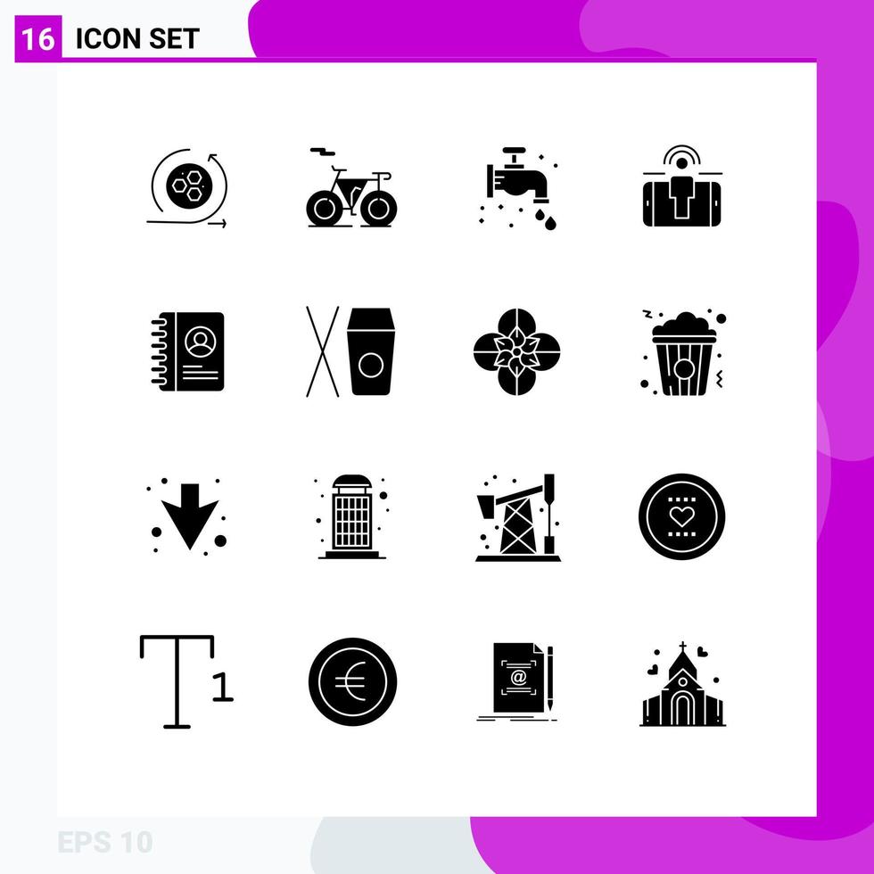 Set of 16 Vector Solid Glyphs on Grid for user book mechanical marketing user Editable Vector Design Elements