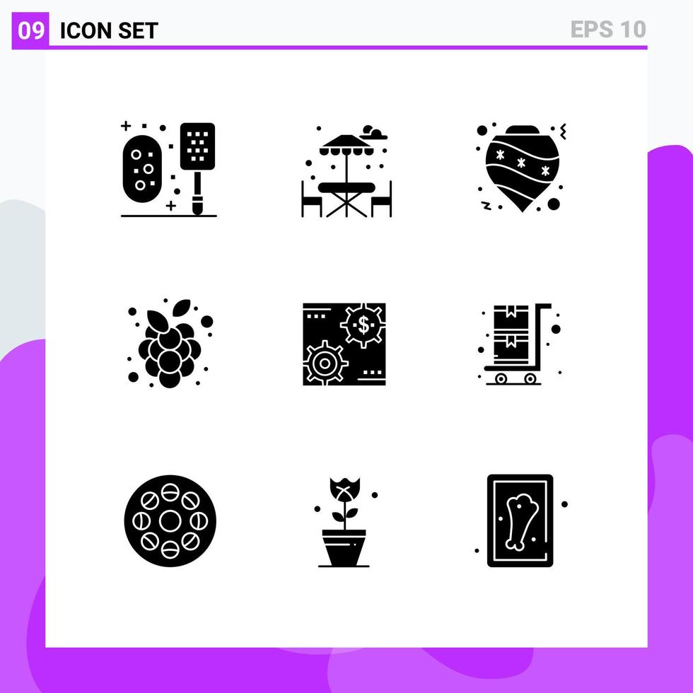 Modern Set of 9 Solid Glyphs and symbols such as capital vineyard bauble vine autumn fruits Editable Vector Design Elements
